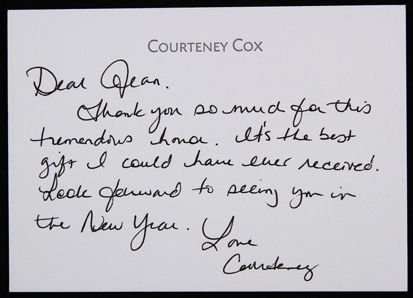 Courteney Cox 3"x 4" Autographed Note Secretarial Signed 