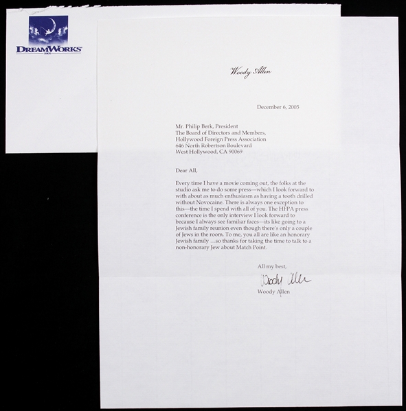 Woody Allen 8"x 10" Typed Letter Secretarial Signed 