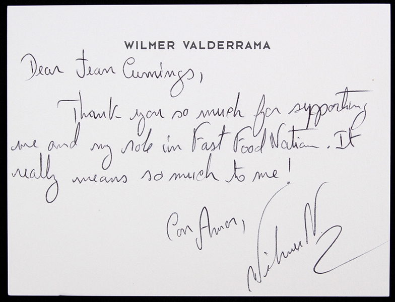 Wilmer Valderrama 4"x 5" Autographed Note Secretarial Signed 