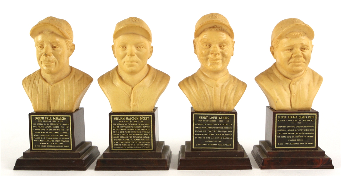 1963 Babe Ruth Lou Gehrig Joe DiMaggio Bill Dickey New York Yankees 6.5" Hall of Fame Busts - Lot of 4