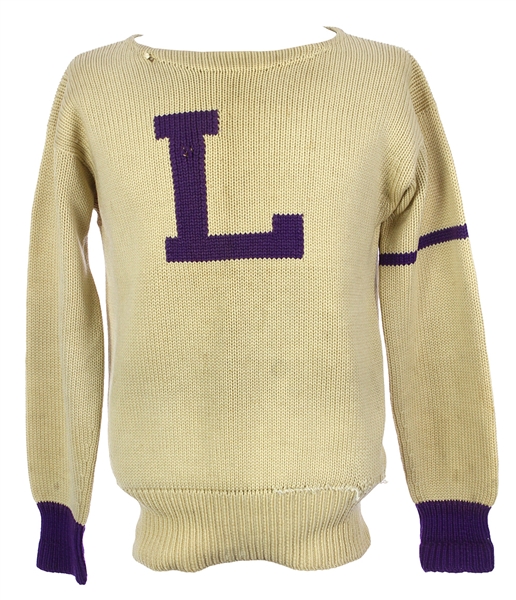 1950s White/Purple Wool "L" Football Sweater (MEARS LOA)