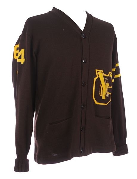 1960s HL Whiting Brown Wool "YC" Football Sweater w/ Charm (MEARS LOA)
