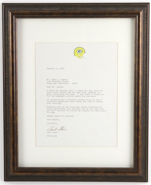 1978 Bart Starr Green Bay Packers 13" x 16" Framed Signed Letter on Team Letterhead (JSA)