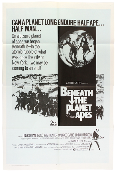 1970 Beneath The Planet of the Apes 27" x 41" One Sheet Movie Poster