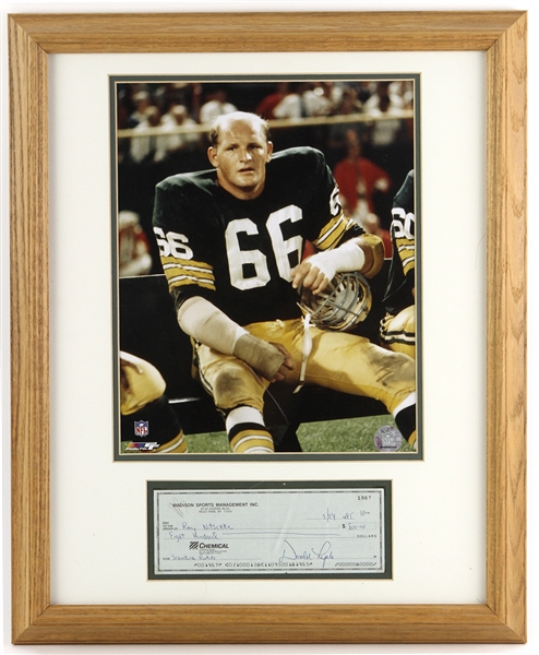 1995 Ray Nitschke Green Bay Packers 18.5" x 23" Framed Display w/ Photo & Signed Check *JSA*