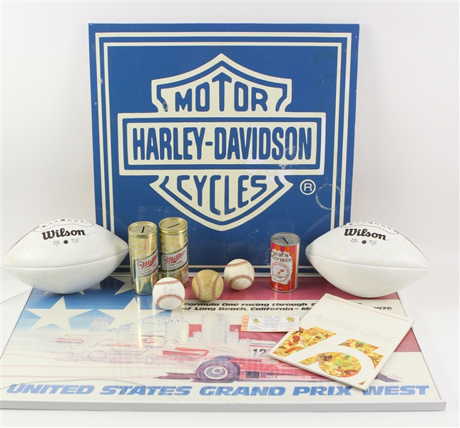 1970s-90s Baseball Football Basketball Racing Harley Davidson Memorabilia Collection - Lot of 13 w/ Signed Balls, 1975 County Stadium All Star Game Program/Stub & More (JSA)