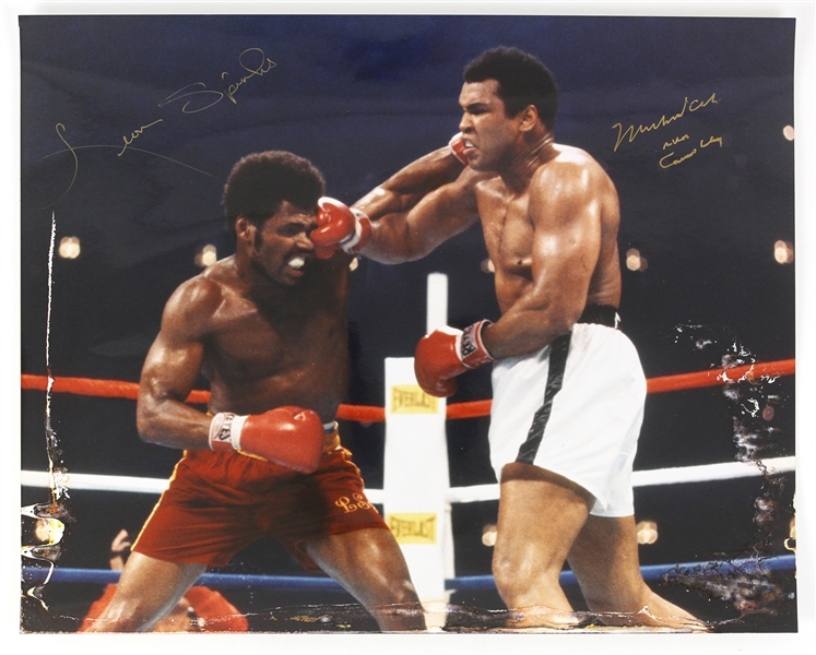 1980s Muhammad Ali/Cassius Clay Leon Spinks World Heavyweight Champions Signed 16" x 20" Photo (JSA)