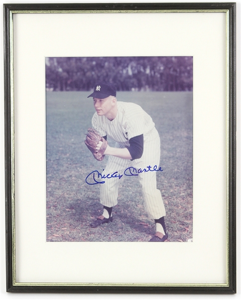 1980s Mickey Mantle New York Yankees Signed 11.5" x 14.5" Framed Photo (JSA)