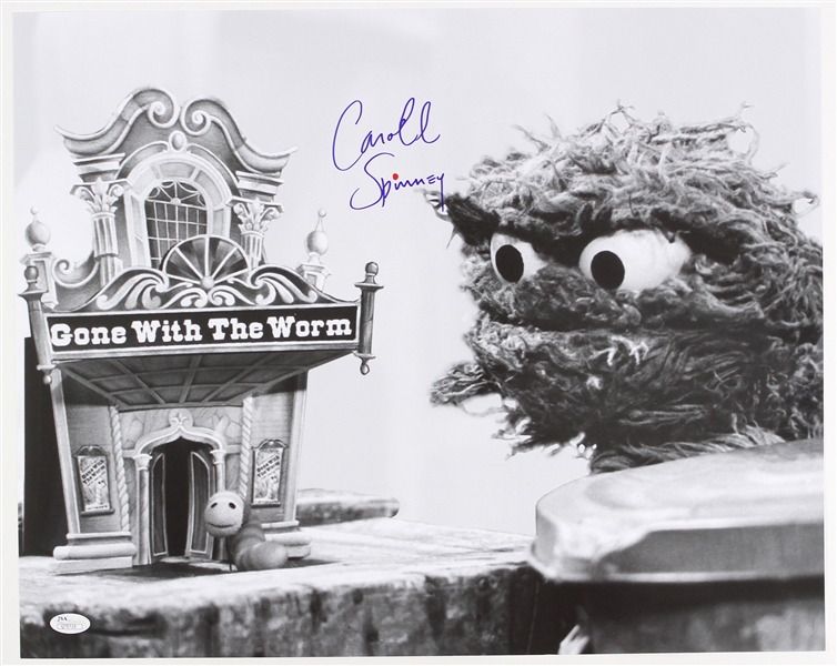 1970s Carroll Spinney “Gone With the Worm” Sesame Street Oscar the Grouch LE Signed 16x20 B&W Photo (JSA)