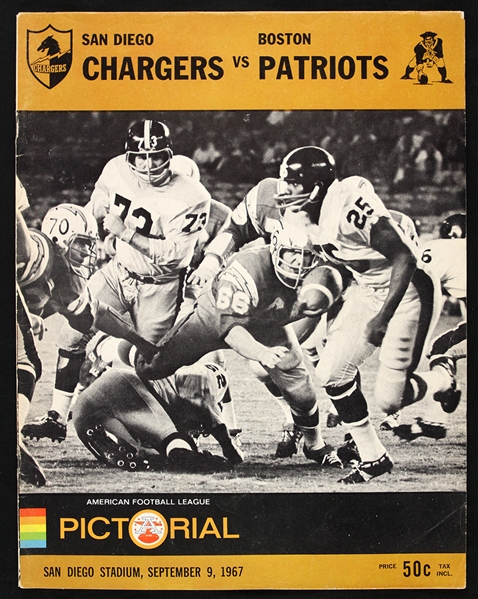 1967 San Diego Chargers Boston Patriots San Diego Stadium Game Program