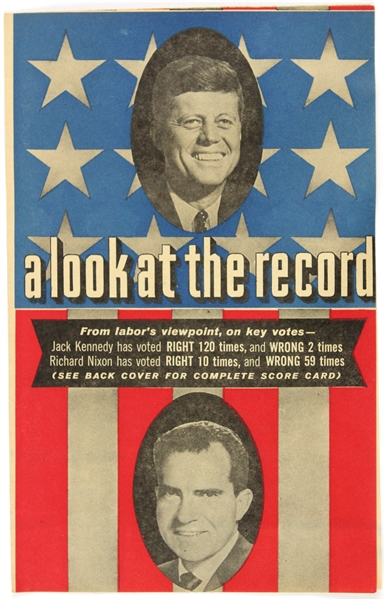 1960 John Kennedy Vs. Richard Nixon 5.5” x 9”  A Look at the Record 4-Page Flyer