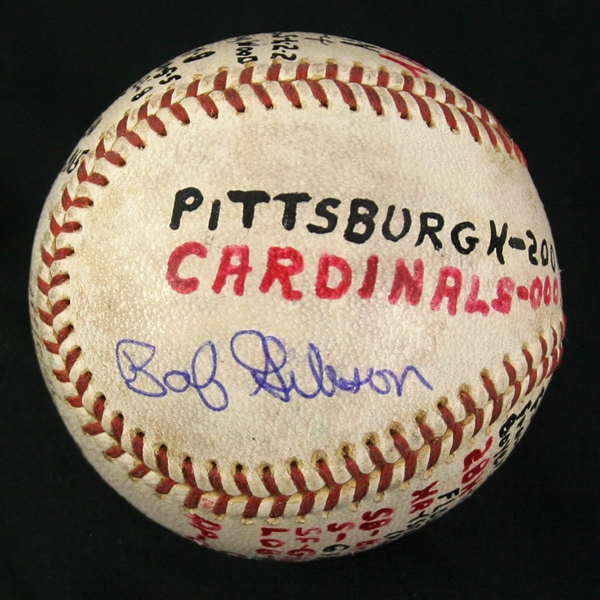 1965 (May 2) Bob Gibson St. Louis Cardnals Signed ONL Giles Busch Stadium Game Used Victory Baseball (MEARS LOA/JSA) 4th of Season, 75th of Career 