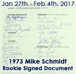 1973 (June 11) Philadelphia Phillies Signed Team Sheet w/ 31 Signatures Including Mike Schmidt (early), Greg Luzinski, Larry Bowa & More (JSA)