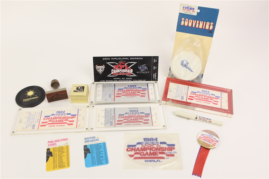 1983-85 USFL Memorabilia Collection - Lot of 14 w/ Championship Game Tickets, Patch, Pinback Button & More
