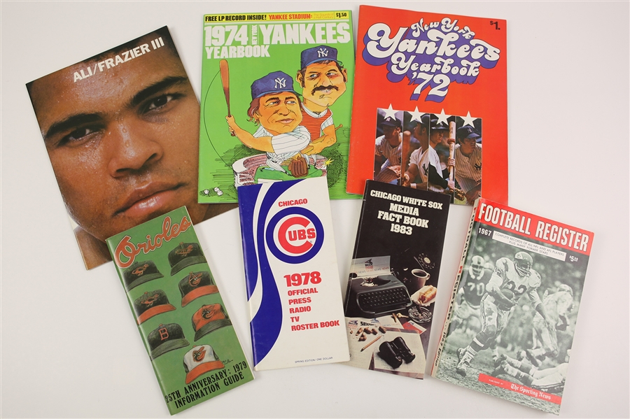 1967-83 Baseball Football Boxing Program Yearbook Press Guide Collection - Lot of 7 w/ Muhammad Ali Joe Frazier III Fight Program & More