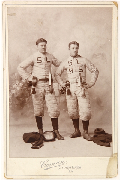 1898 Storm Lake High School 4”x6” Cabinet Photo “Union Suit, nose card, ’98 melon football” 