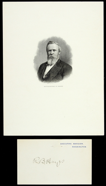 1876-1877 Rutherford B Hayes 3”x4.5” Executive Mansion Signed Card W/ Steel Engraving (JSA)