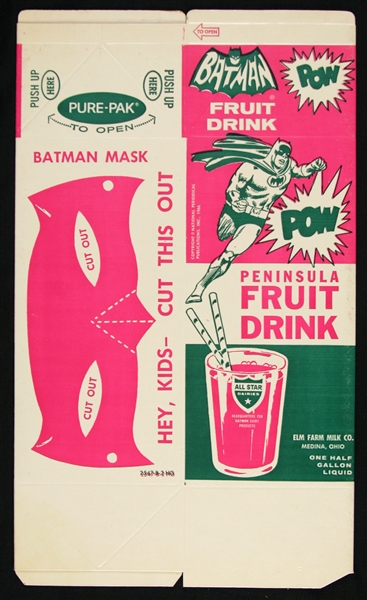 1966 Batman Penisula Fruit Drink 8”x13” unfolded carton (Old Store Stock)