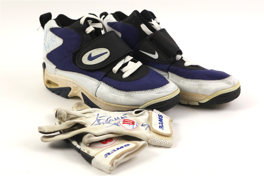 1994 Jerome Bettis Los Angeles Rams Signed Game Worn Nike Turf Shoes & Wilson Gloves (MEARS LOA/JSA)