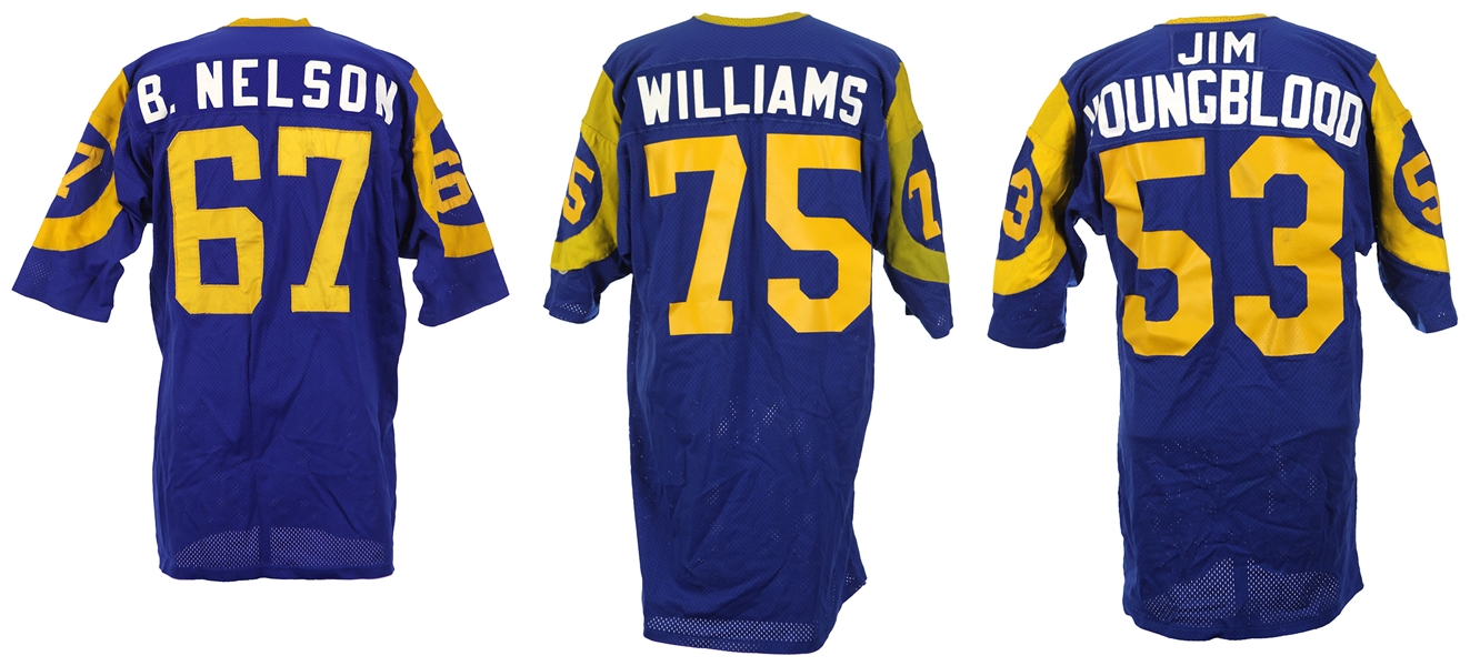 1973-79 Bill Nelson Jim Youngblood John Williams Los Angeles Rams Game Worn Home Jerseys - Lot of 3 (MEARS LOA)