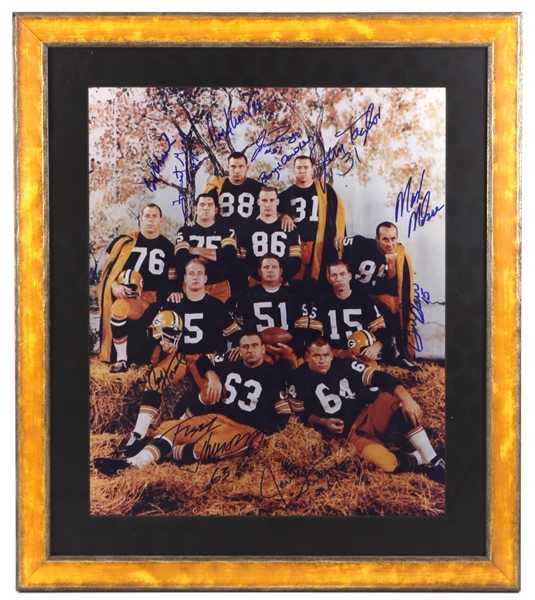 1970s Green Bay Packers Signed 22" x 25" Framed Haystack Photo w/ 11 Signatures Including Bart Starr, Jim Taylor & More (JSA)