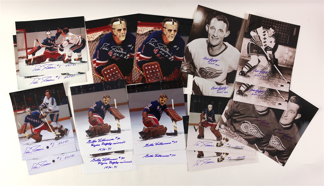 1980s Hockey Signed Photo Collection - Lot of 18 w/ Ed Giacomin, Bill Gadsby & Gilles Villemure (JSA)