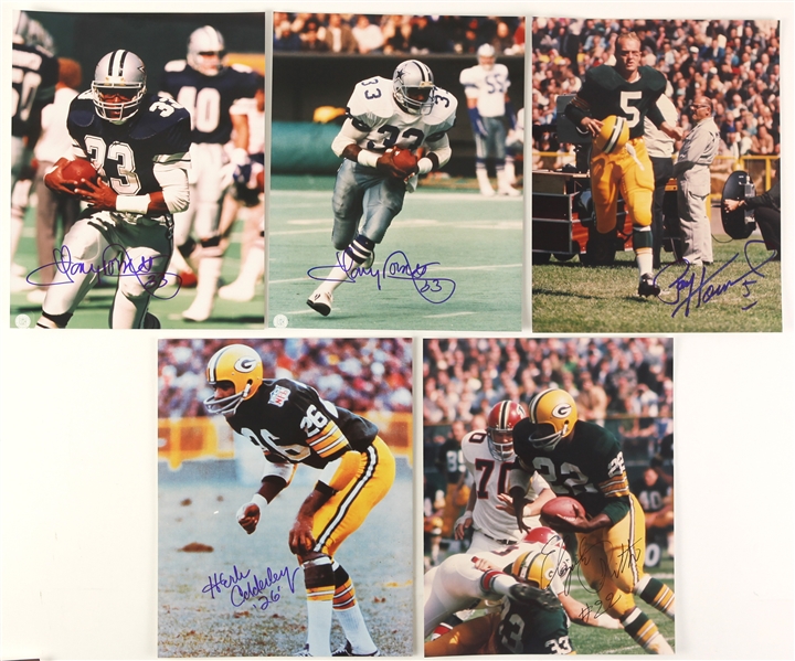 1990s Football Signed Photo Collection - Lot of 7 w/ Tony Dorsett, Paul Hornung, Elijah Pitts, & Herb Adderley (JSA)
