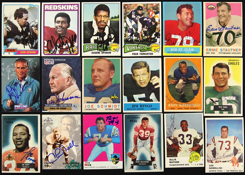 1950s-90s Football Signed Trading Cards - Lot of 53 w/ Terry Bradshaw, Dick Butkus, Joe Greene, Deacon Jones, Merlin Olsen & More (JSA)