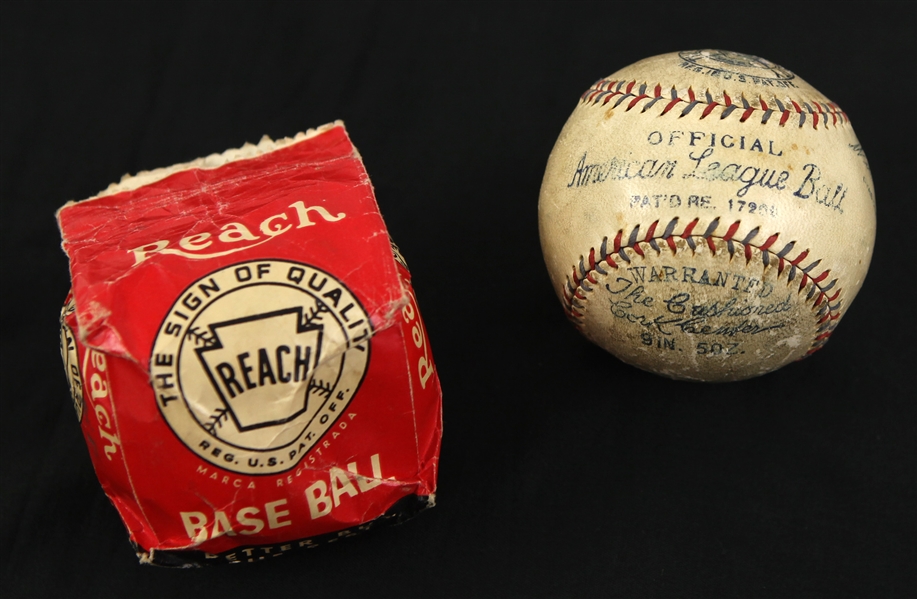 1932-33 Reach Official American League William Harridge Baseball w/ Paper Reach Bag