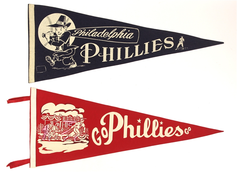 1940s-50s Philadelphia Phillies Full Size 29" Pennants - Lot of 2