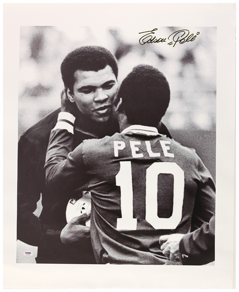2000s Pele Brazil Soccer Signed 24" x 29" Canvas w/ Muhammad Ali (PSA/DNA)