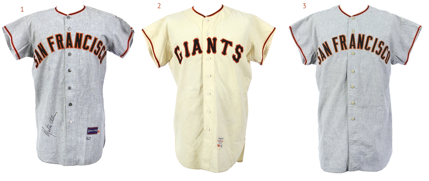 1961-64 Felipe Matty & Jesus Alou San Francsico Giants Game Worn Jerseys - Lot of 3 (MEARS LOA)