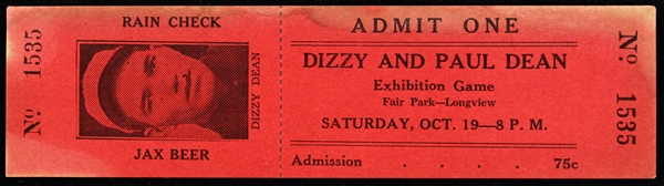1935 Dizzy & Paul Dean Longview Texas Barnstorming Exhibition Game Full Ticket