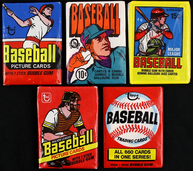 1972-79 Topps & O Pee Chee Unopened Baseball Card Packs - Lot of 5