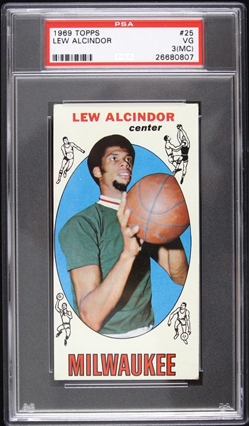 1969 Lew Alcindor Milwaukee Bucks Rookie Topps Trading Card (PSA Slabbed 3(MC) VG)