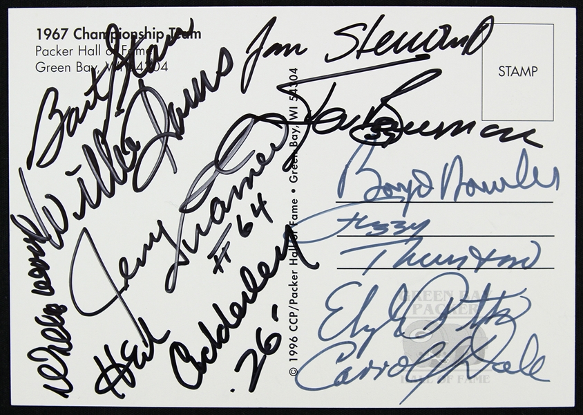 1967 Green Bay Packers Multi Signed 4" x 6" Team Photo Postcard w/ 11 Signatures Including Bart Starr, Elijah Pitts & More (JSA)