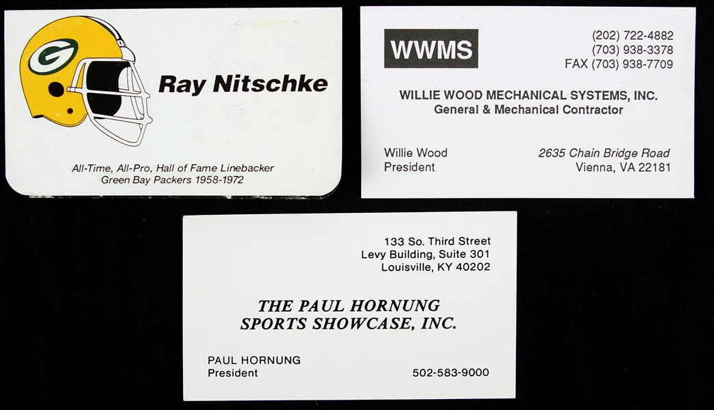 1970s Ray Nitschke Paul Hornung Willie Wood Green Bay Packers Business Cards - Lot of 3