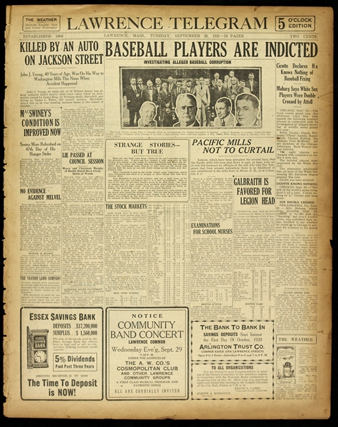 1920 (September 28) Chicago Black Sox Scandal Lawrence Telegram Newspaper