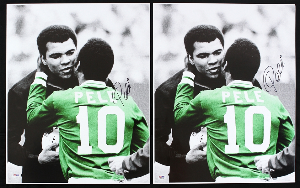 2000s Pele Brazil Soccer Signed 16" x 20" Photos w/ Muhammad Ali - Lot of 2 (PSA/DNA)