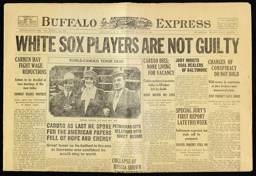 1921 (August 3) Chicago Black Sox Scandal Buffalo Express Newspaper
