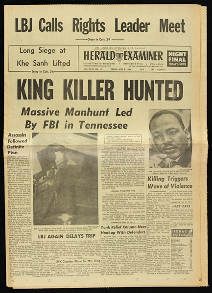 1968 (April 5) Martin Luther King Jr. Civil Rights Leader Assassination Los Angeles Herald Examiner Newspaper