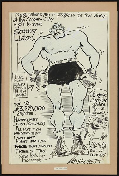 1963 (June 12) Sonny Liston World Heavyweight Champion Original 11.5" x 17" Matted Roy Ullyett Illustration