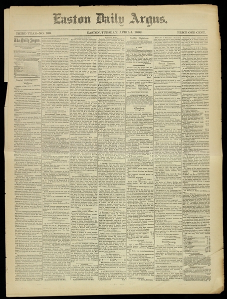 1882 (April 4) Jesse James Shot Easton Daily Argus Newspaper 