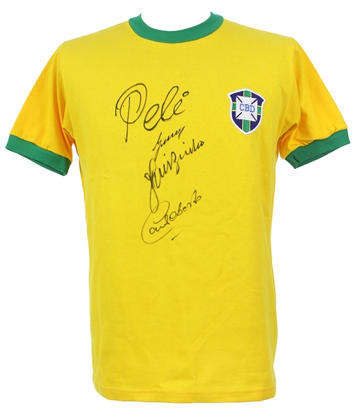 2000s Pele Carlos Alberto Gerson Jairzinho Multi Signed Brazil Soccer Jersey (PSA/DNA)