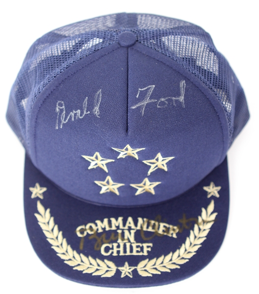1990s Gerald Ford Bill Clinton Signed Commander In Chief Cap (JSA)