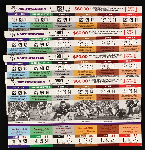 1981 Northwestern Wildcats Unused Season Ticket Sheets - Lot of 4