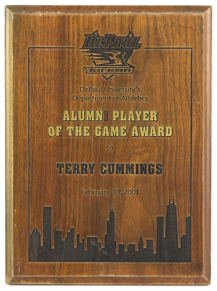2001 Terry Cummings DePaul University Signed 9" x 12" Alumni Player of the Game Award Plaque (JSA)