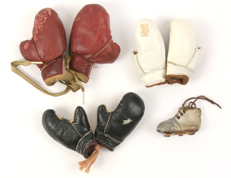1950s Miniature Boxing Gloves & Football Cleat Charms - Lot of 7