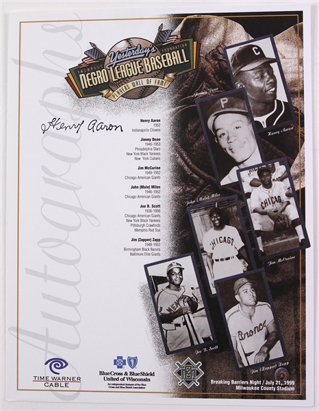 1999 Breaking Barriers Yesterday’s Negro League Baseball Players HOF Commemorative 8.5”x11” County Stadium Give Away Card