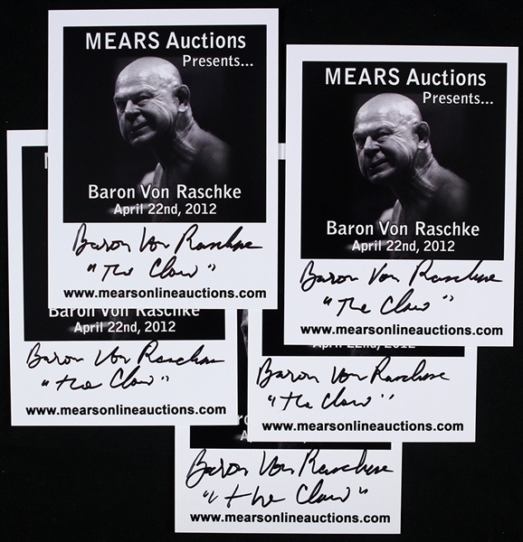 2012 Baron Von Raschke MEARS Auctions Promotional 5x7 B&W Autographed Cards (5) (JSA)